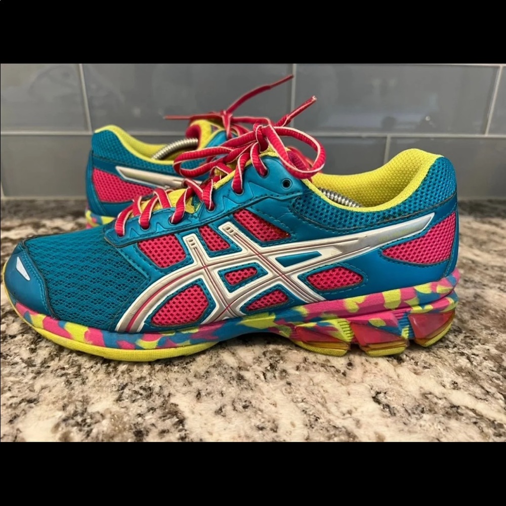 Asics Gel Frantic 7 Womens Size 7 Pink Blue Running Shoes Model T3A6N Rainbow